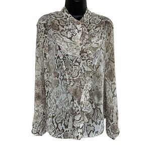Jones New York blouse Snakeskin Print Button Down Long Sleeve ruffle Women’s 8